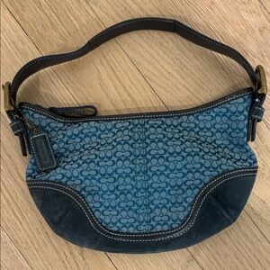 Coach Blue Signature Canvas Shoulder Bag with Suede Trim